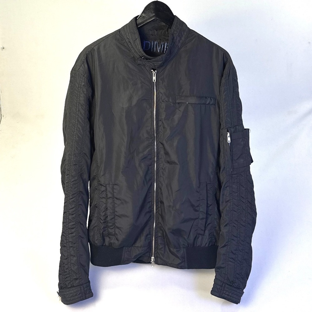 Dime Mens Black Nylon Full Zip Bomber Jacket XL Utility Streetwear Mock Neck